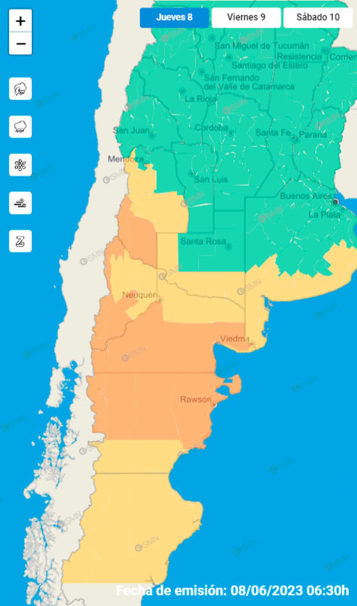 El Servicio Meteorológico Nacional emitió dos alertas para algunas zonas de Mendoza.