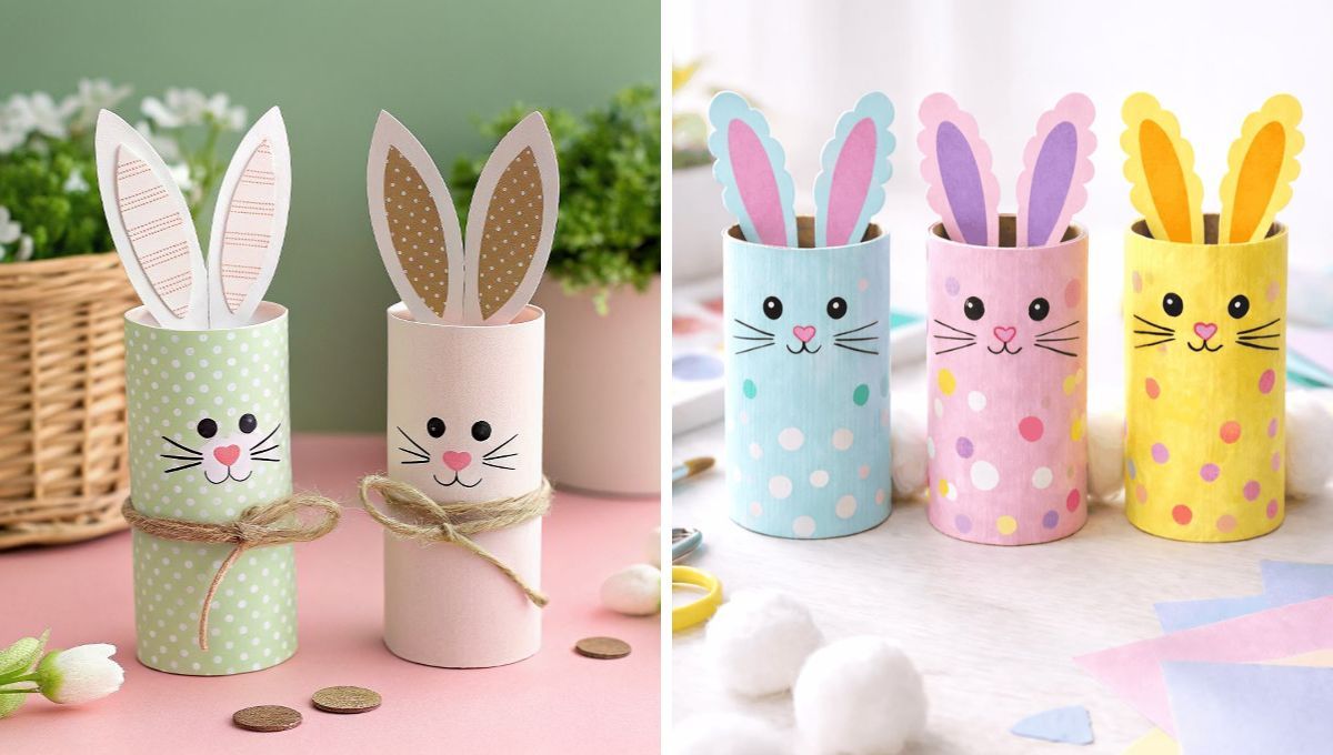 Tubos de cartón convertidos en conejos de Pascuas. Tubos de cartón convertidos en conejos de Pascuas. 