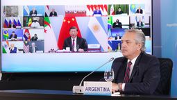 Alberto Fernández durante su participación virtual en la XIV Cumbre de los BRICS.