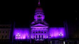{alttext(,El Congreso se iluminó de violeta por el #NiUnaMenos)}