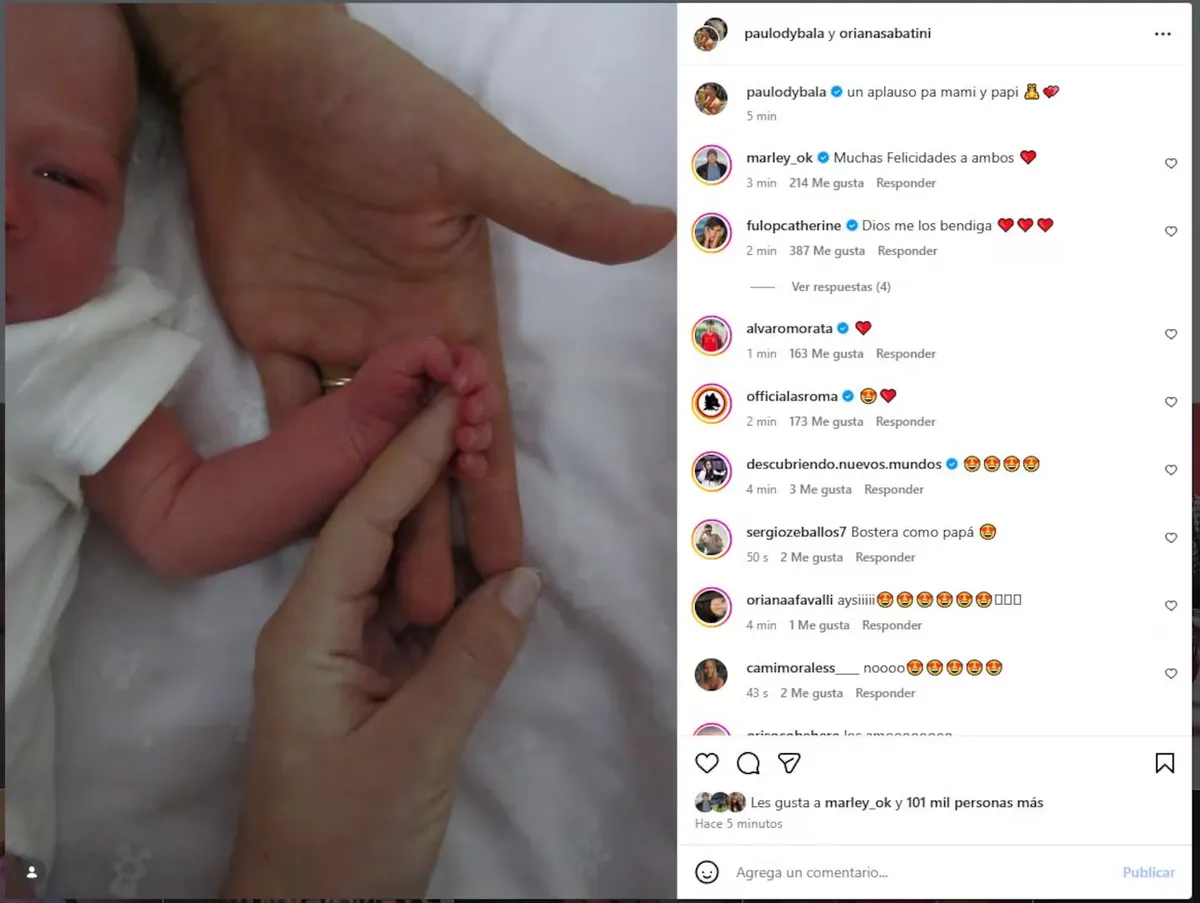 La foto de Gia, la hija de Oriana Sabatini y Paulo Dybala. La foto de Gia, la hija de Oriana Sabatini y Paulo Dybala.