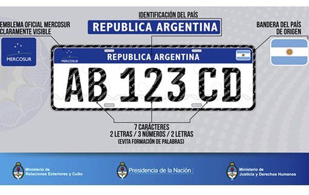 La patente del Mercosur viene con dos letras, tres números y dos letras más