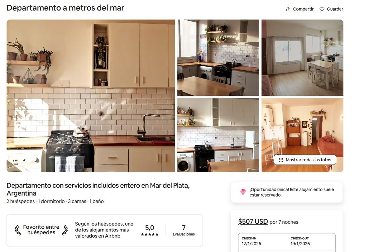Departamento en el barrio de La Perla. Imagen: Airbnb. Departamento en el barrio de La Perla. Imagen: Airbnb.