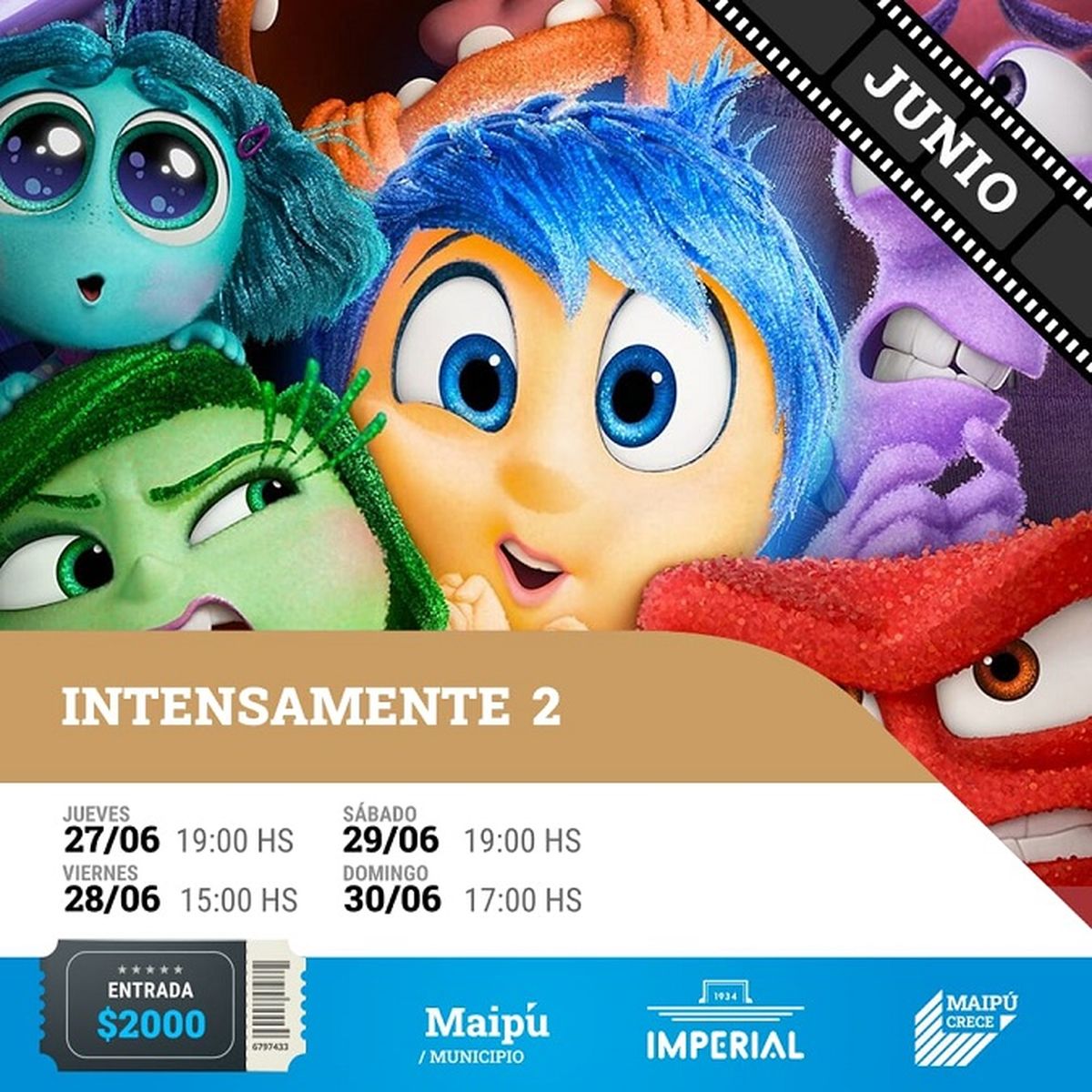 La película Intensamente 2 esta en la cartelera del Imperial. La película Intensamente 2 esta en la cartelera del Imperial.