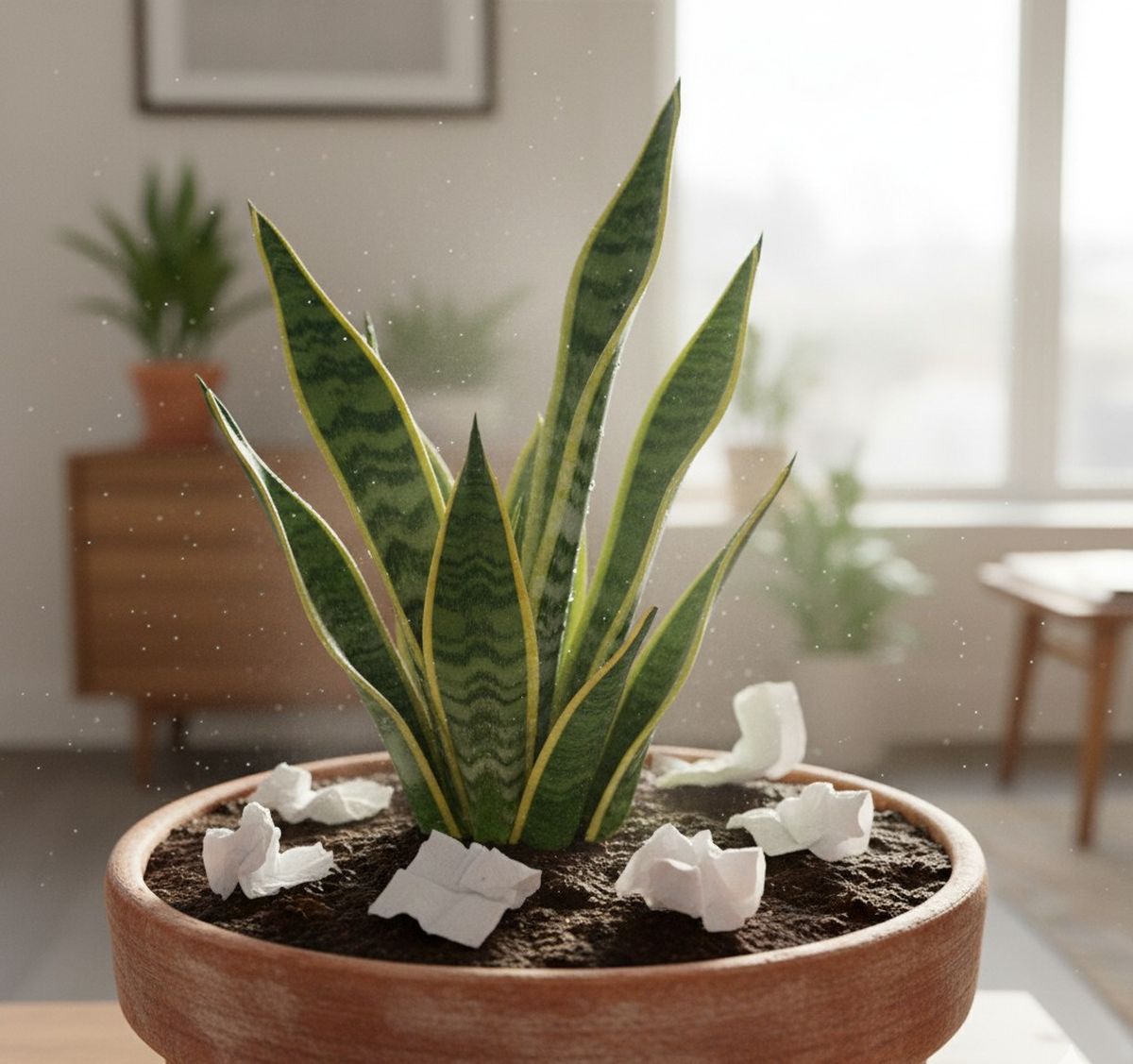 El papel higi&eacute;nico impulsar&aacute; el crecimiento de la sansevieria.