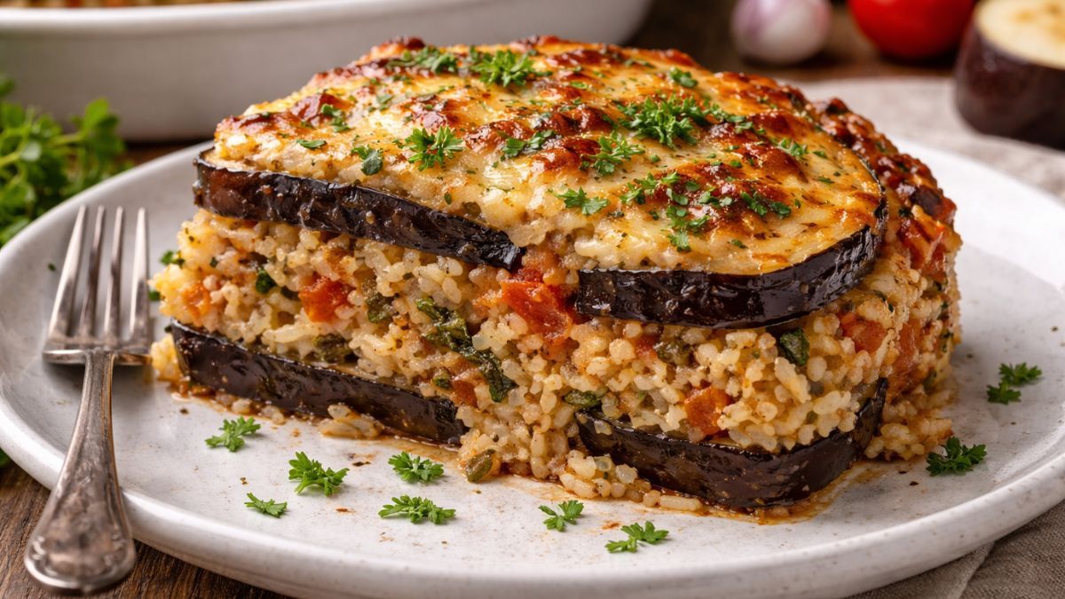 Cómo hacer Pastel de arroz y berenjena cremoso: la receta de aprovechamiento con 7 ingredientes