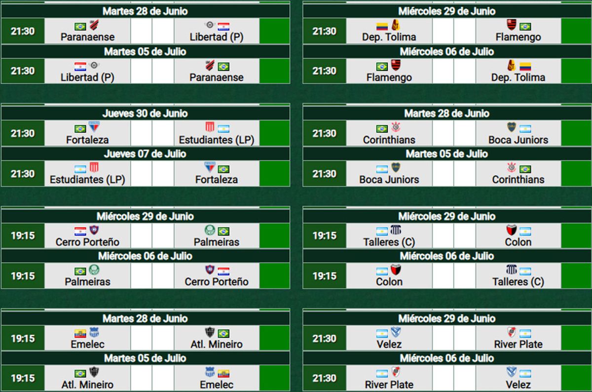 Los cruces de ida y vuelta de la Copa Libertadores.