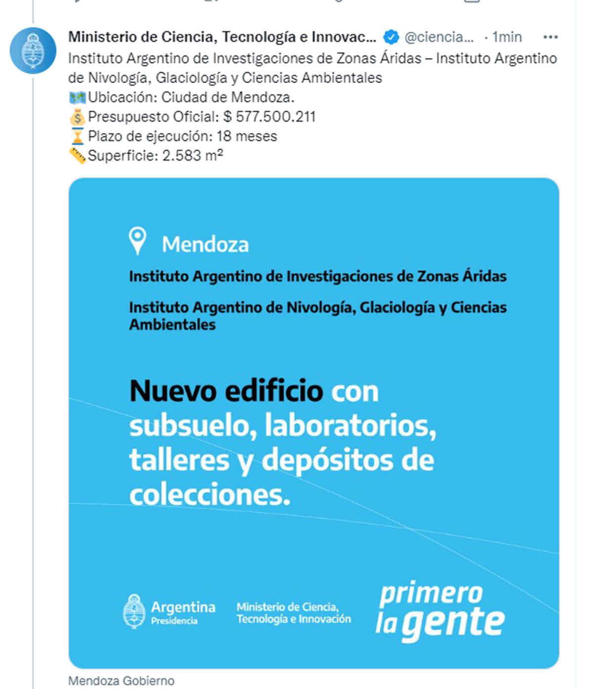 La obra en Mendoza que financiará el BID para el Ministerio de Ciencia, Tecnología e Innovación.