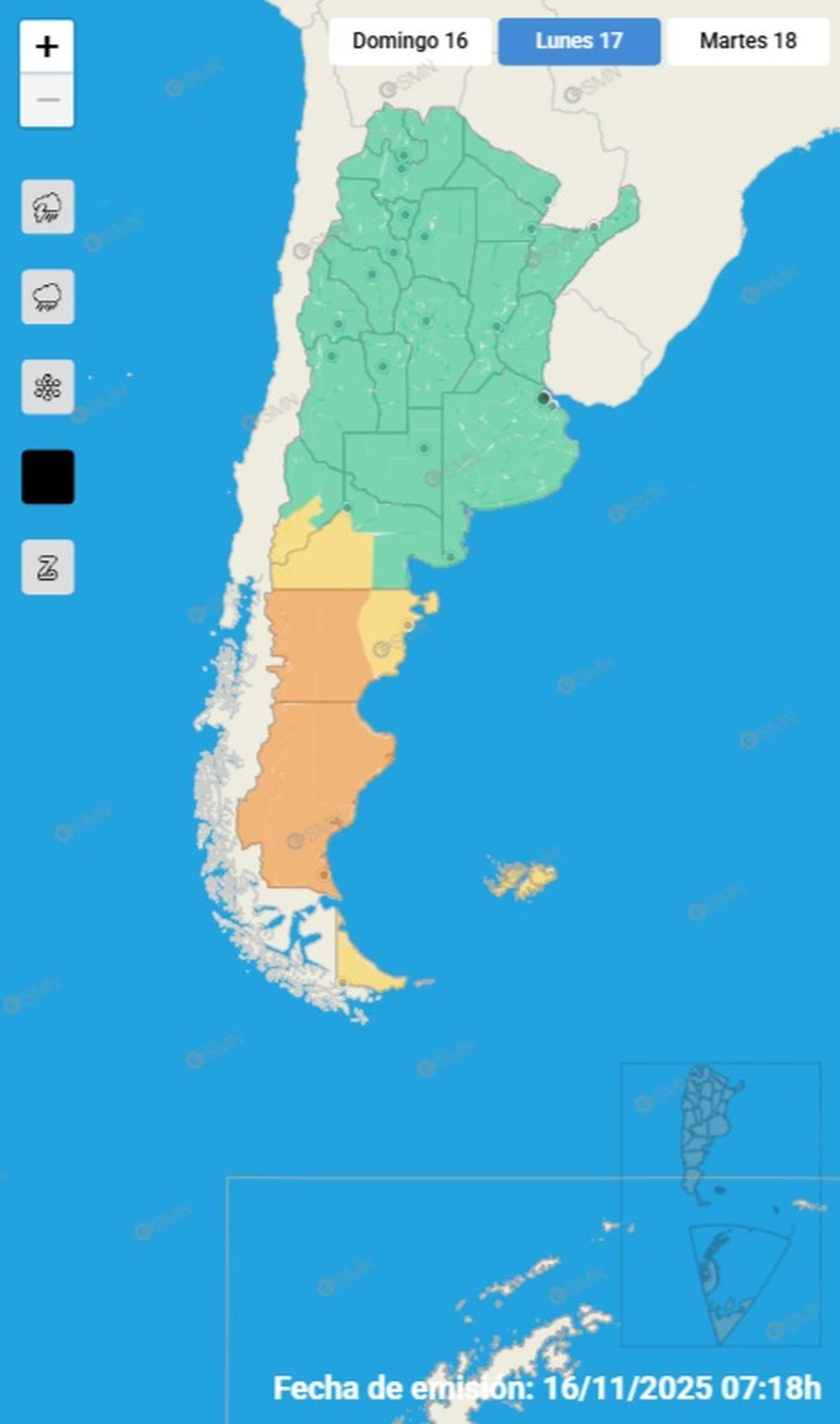 Estas son las provincias en alerta por vientos.