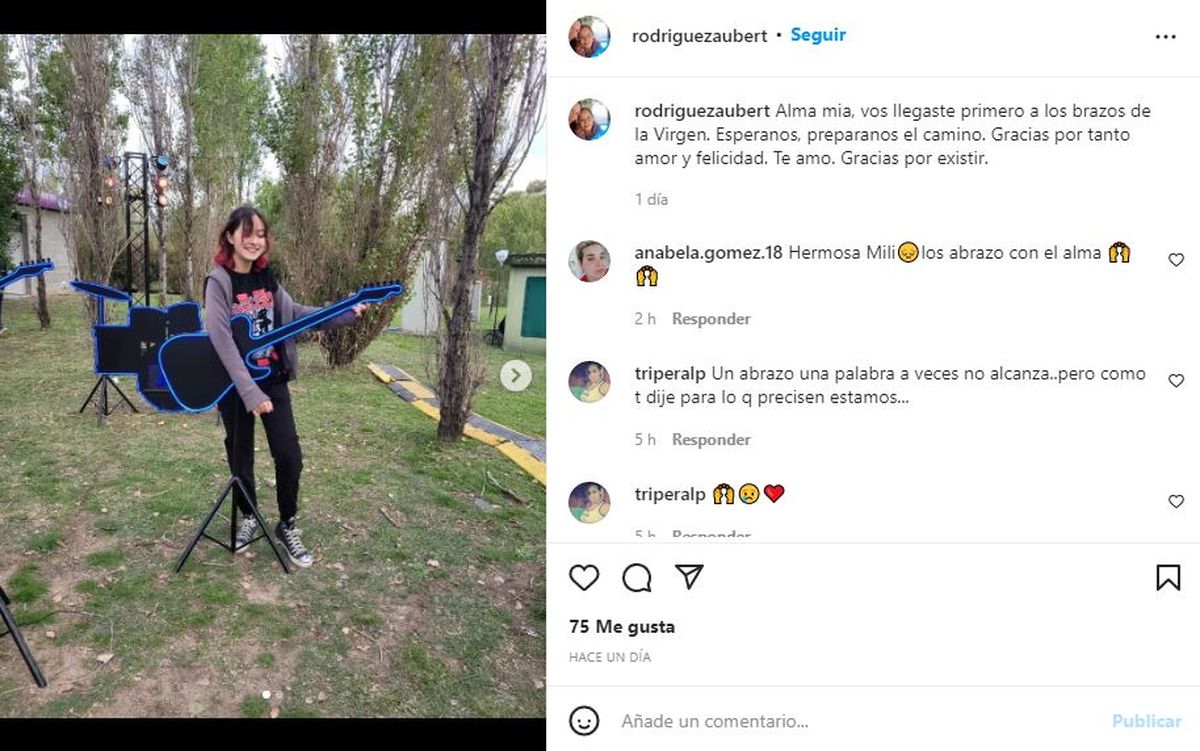 El posteo de la mamá de Milagros en Instagram.