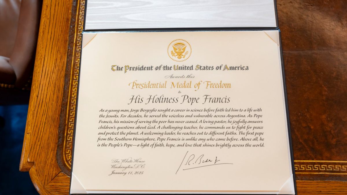 La Medalla de la Libertad con Distinción entregada a Francisco es la mayor condecoración civil en Estados Unidos La Medalla de la Libertad con Distinción entregada a Francisco es la mayor condecoración civil en Estados Unidos