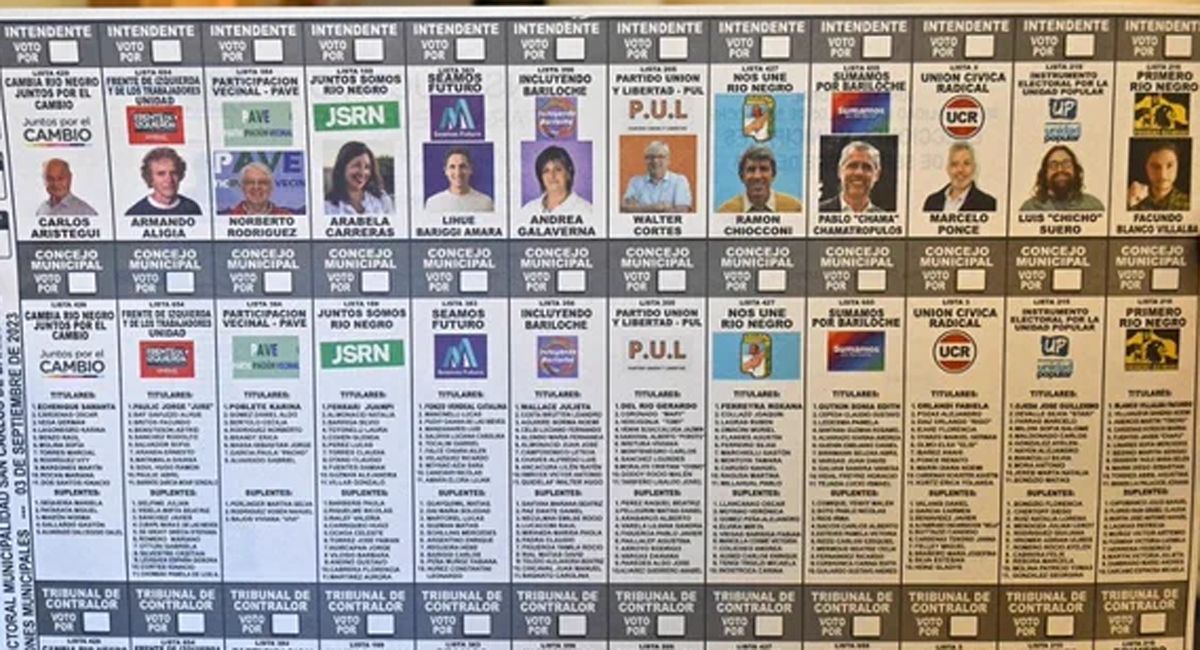 La boleta única en papel que se utilizó en Bariloche.