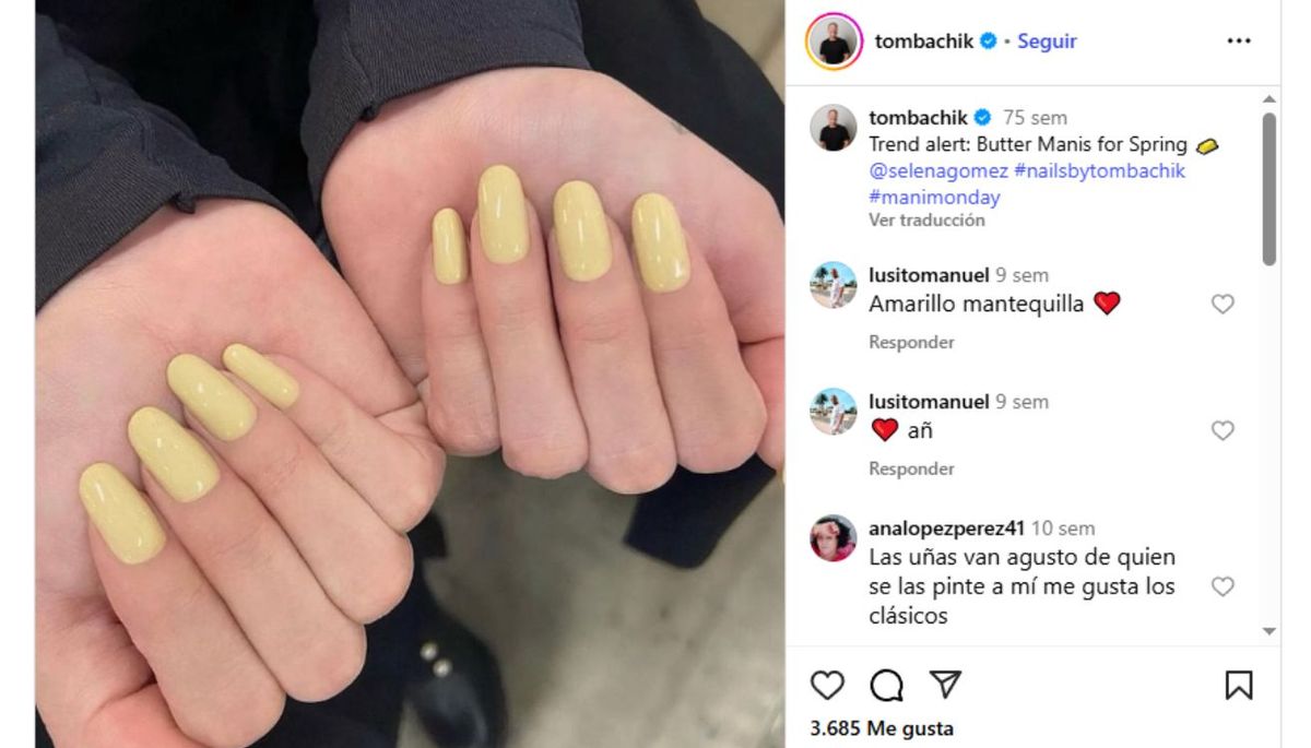 El manicurista de Selena Gomez publicó una foto de las uñas de la empresaria. Imagen: Instagram El manicurista de Selena Gomez publicó una foto de las uñas de la empresaria. Imagen: Instagram