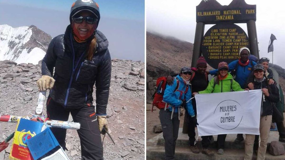 A la izquierda, la sonrisa al llegar a la cima. A la derecha, durante una expedición al Kilimanjaro. A la izquierda, la sonrisa al llegar a la cima. A la derecha, durante una expedición al Kilimanjaro.