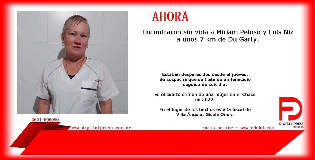 Femicidio. Hallan asesinada a una enfermera y su expareja que se suicidó.
