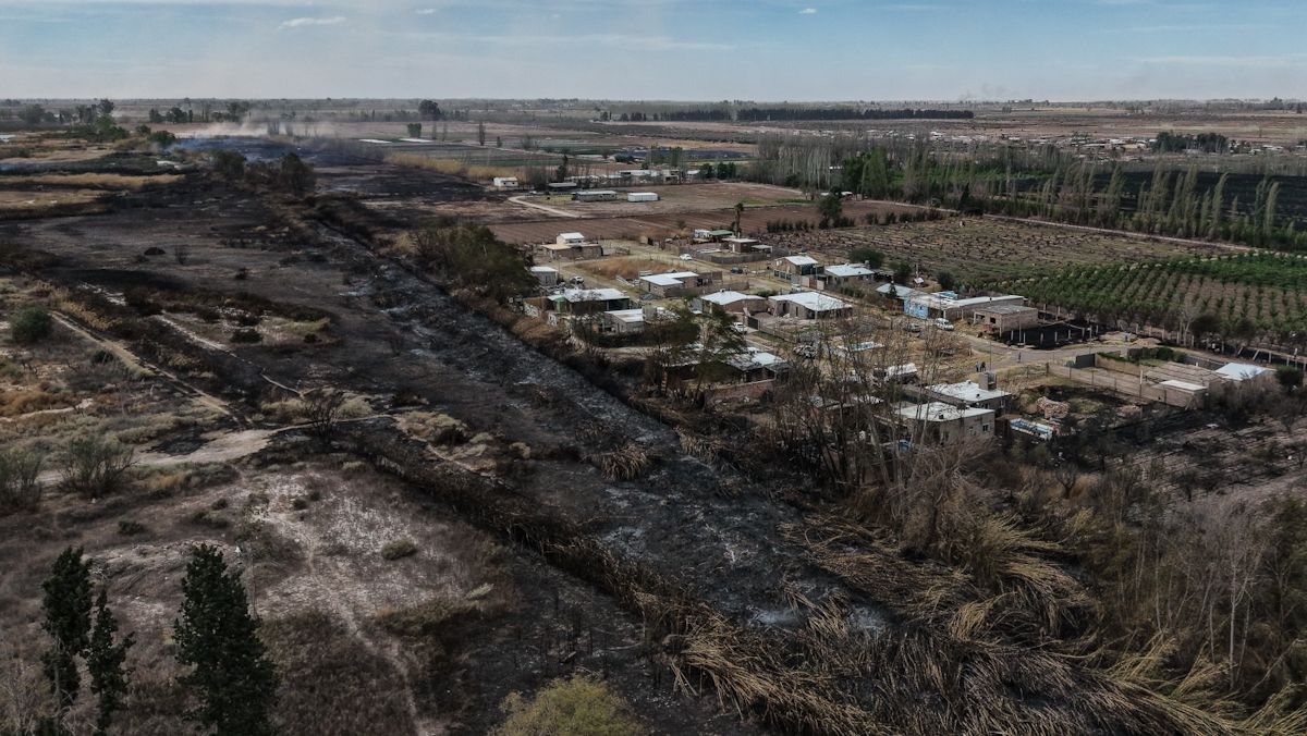 Así quedó afectada la zona del incendio en Puente de Hierro, Guaymallén. Así quedó afectada la zona del incendio en Puente de Hierro, Guaymallén.