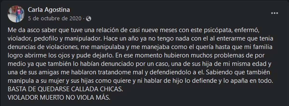 Este fue el posteo que realizó Agostina Trigo sobre su última ex pareja.