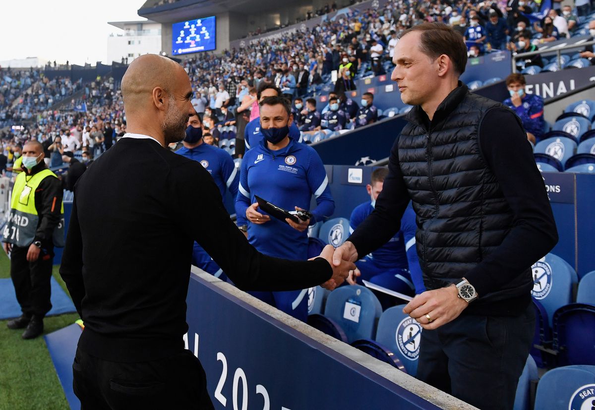 Pep Guardiola saludo a Tuchel, DT del Chelsea, antes de la final de la Champions League.