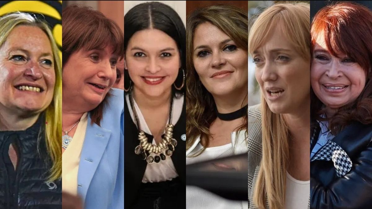 Damas de la política. Hebe Casado, Patricia Bullrich, Flor Destéfanis, Liliana Paponet, Anabel Fernández Sagasti y Cristina Fernández de Kirchner.