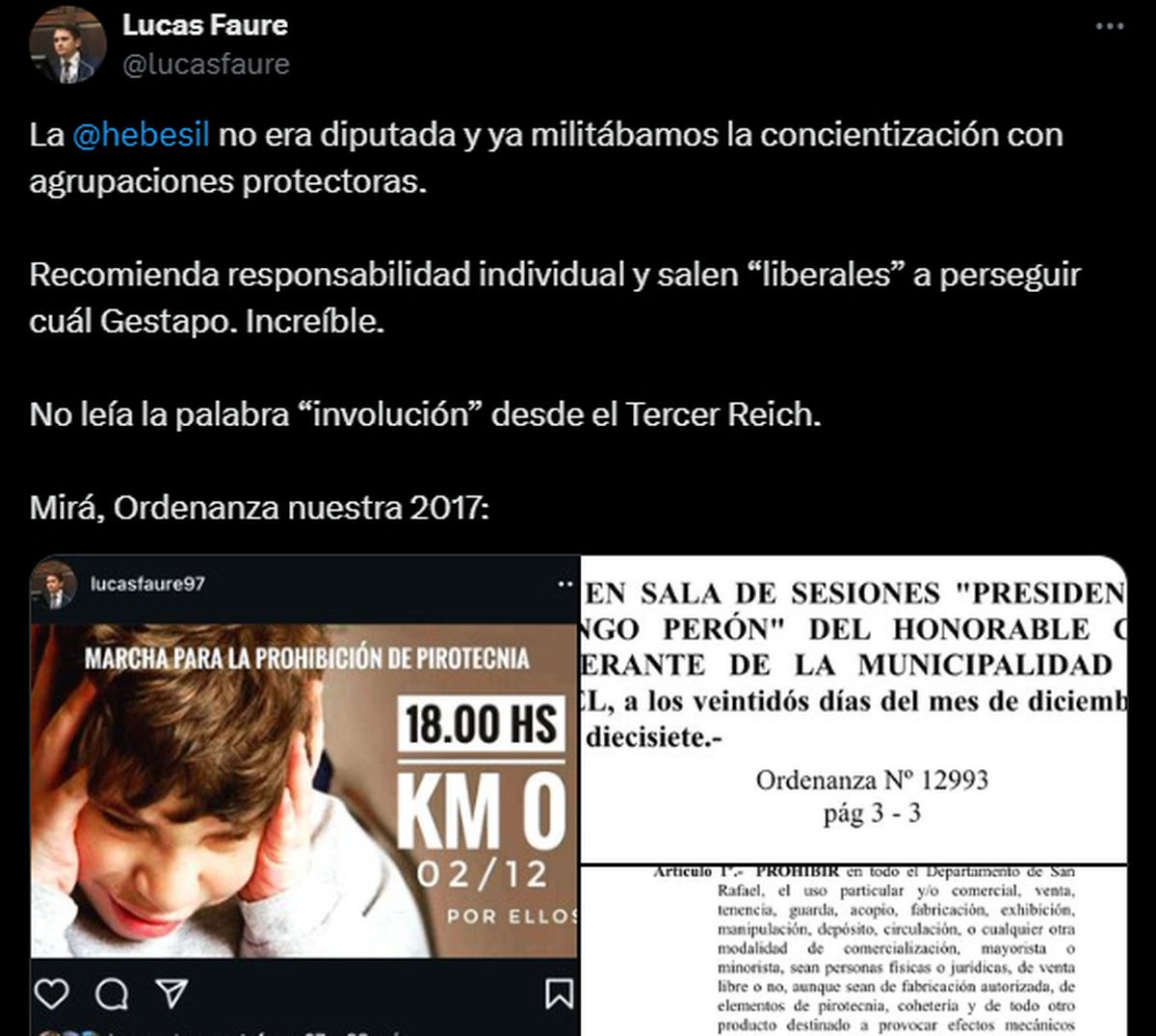 El posteo de Faure fue retuiteado por Hebe Casado. El posteo de Faure fue retuiteado por Hebe Casado.