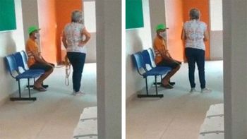 Video: llevó a su marido atado para que lo vacunen contra el Covid