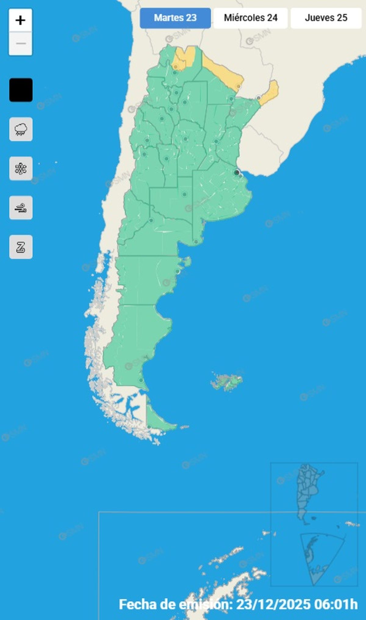Estas son las provincias que se encuentran en alerta este martes.