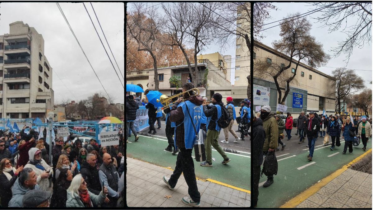 Imágenes de la marcha N°74 de los jubilados, que terminó dentro de la sede central del PAMI en Mendoza.