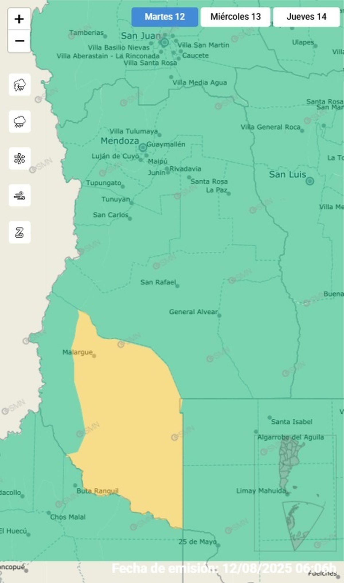 El departamento de Malargüe se ve afectado este martes El departamento de Malargüe se ve afectado este martes