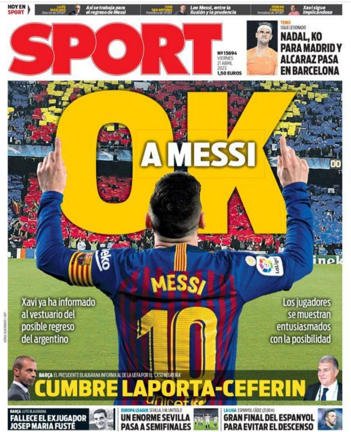 La tapa del Diario Sport da casi hecho el regreso de Messi