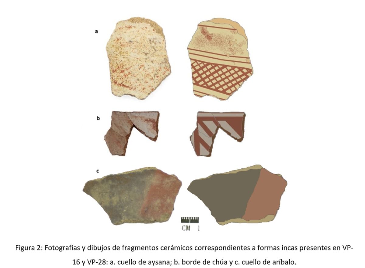 Algunas de las cerámicas halladas en los sitios que analizaron los arqueólogos. Los especialistas aseguran que hay fuertes indicios de que eran lugares ocupados por los incas. Algunas de las cerámicas halladas en los sitios que analizaron los arqueólogos. Los especialistas aseguran que hay fuertes indicios de que eran lugares ocupados por los incas.