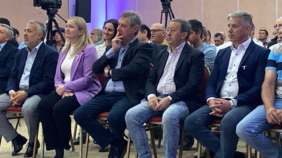 El gobernador Alfredo Cornejo, la vice Hebe Casado y los intendentes del sur Omar Félix (San Rafael), Celso Jaque (Malargüe) y Alejandro Molero (General Alvear) durante la presentación en el Sur de Mendoza. El gobernador Alfredo Cornejo, la vice Hebe Casado y los intendentes del sur Omar Félix (San Rafael), Celso Jaque (Malargüe) y Alejandro Molero (General Alvear) durante la presentación en el Sur de Mendoza.