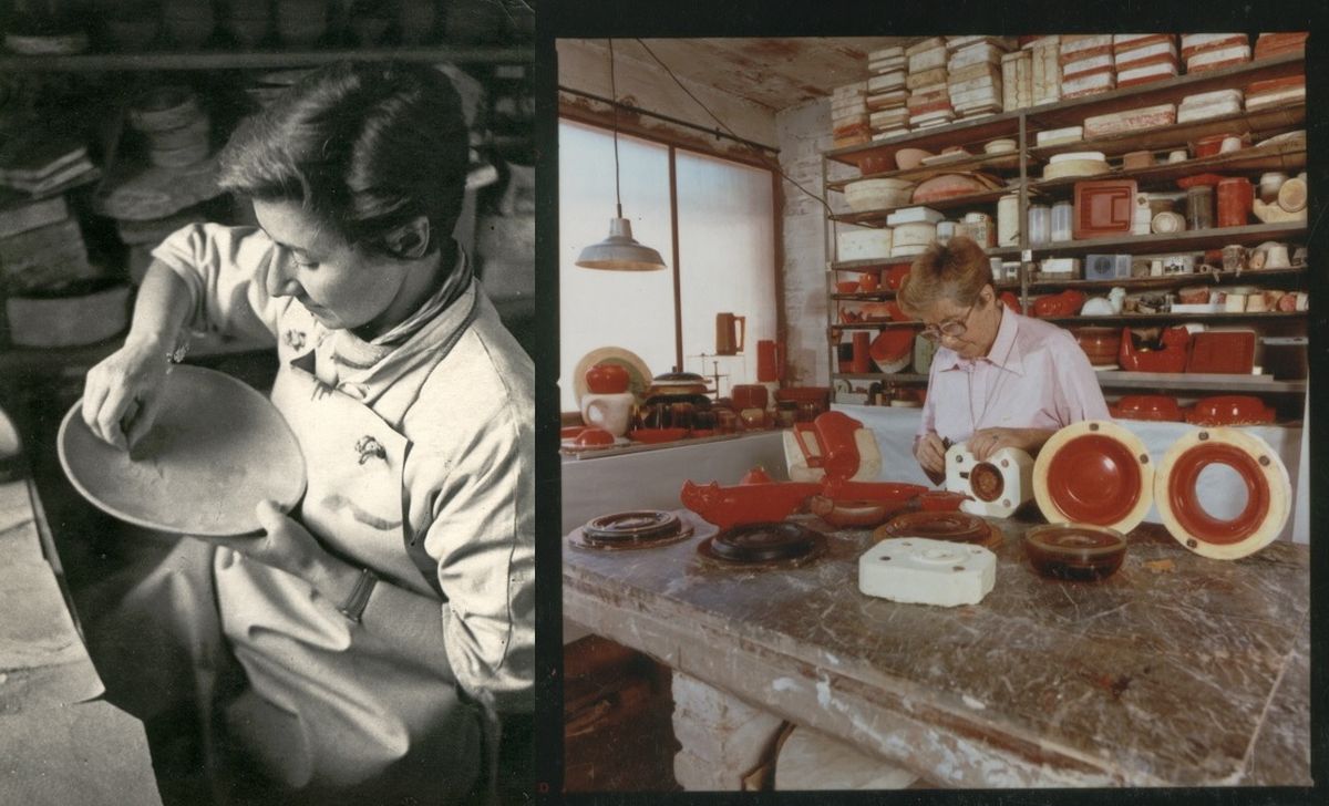 Colette Boccara trabajando en la vajilla de arcilla natural. Colette Boccara trabajando en la vajilla de arcilla natural.