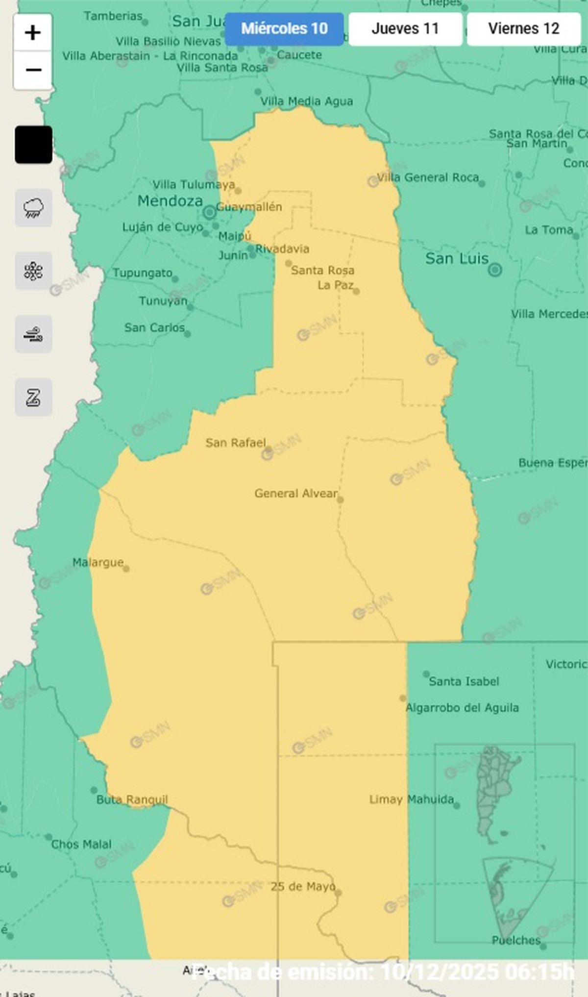 Estos son los departamentos en alerta este miercoles.