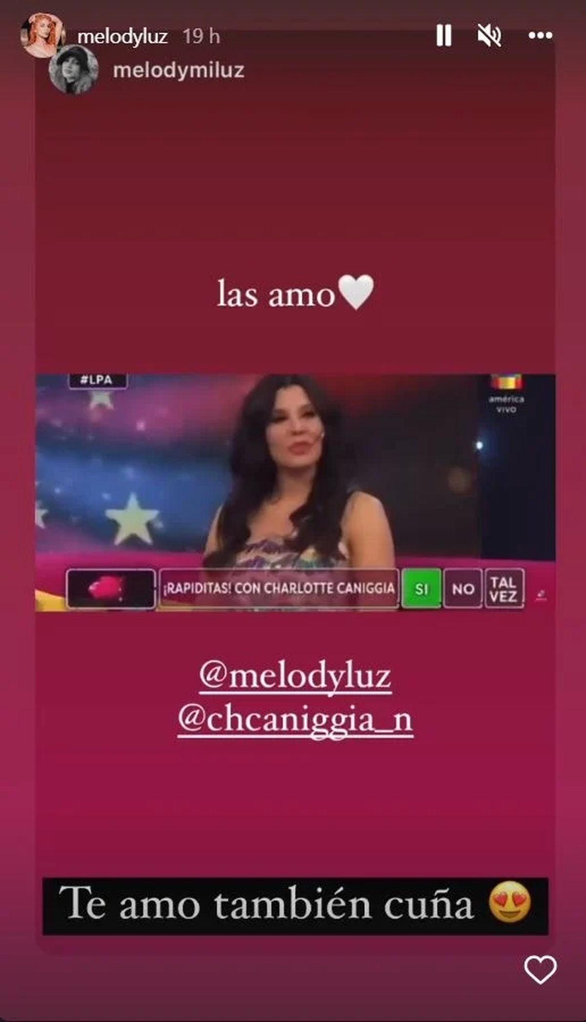 Melody Luz apoyó los dichos de Charlotte Caniggia.