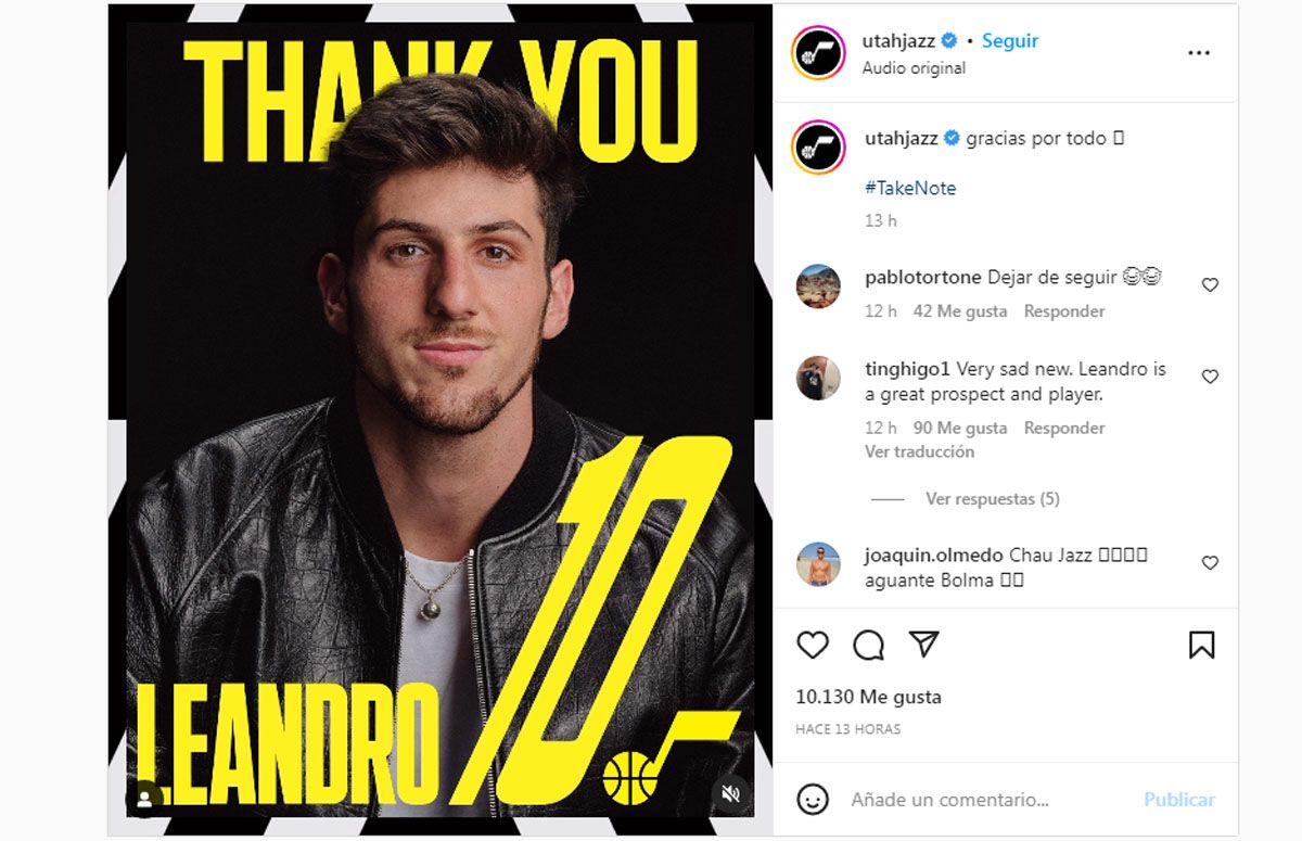 Utah Jazz agradeció a Bolmaro por su aporte al equipo