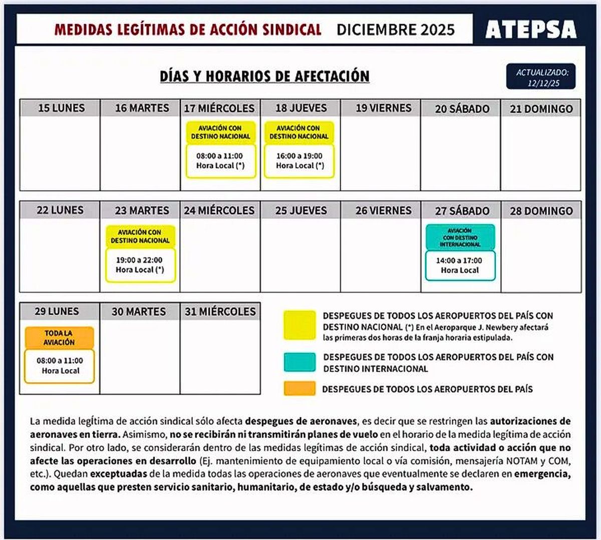 El cronograma de paros de los controladores aéreos. El cronograma de paros de los controladores aéreos.