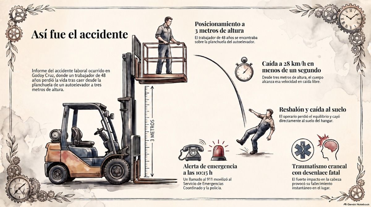 El accidente del autoelevador en Godoy Cruz.&nbsp;