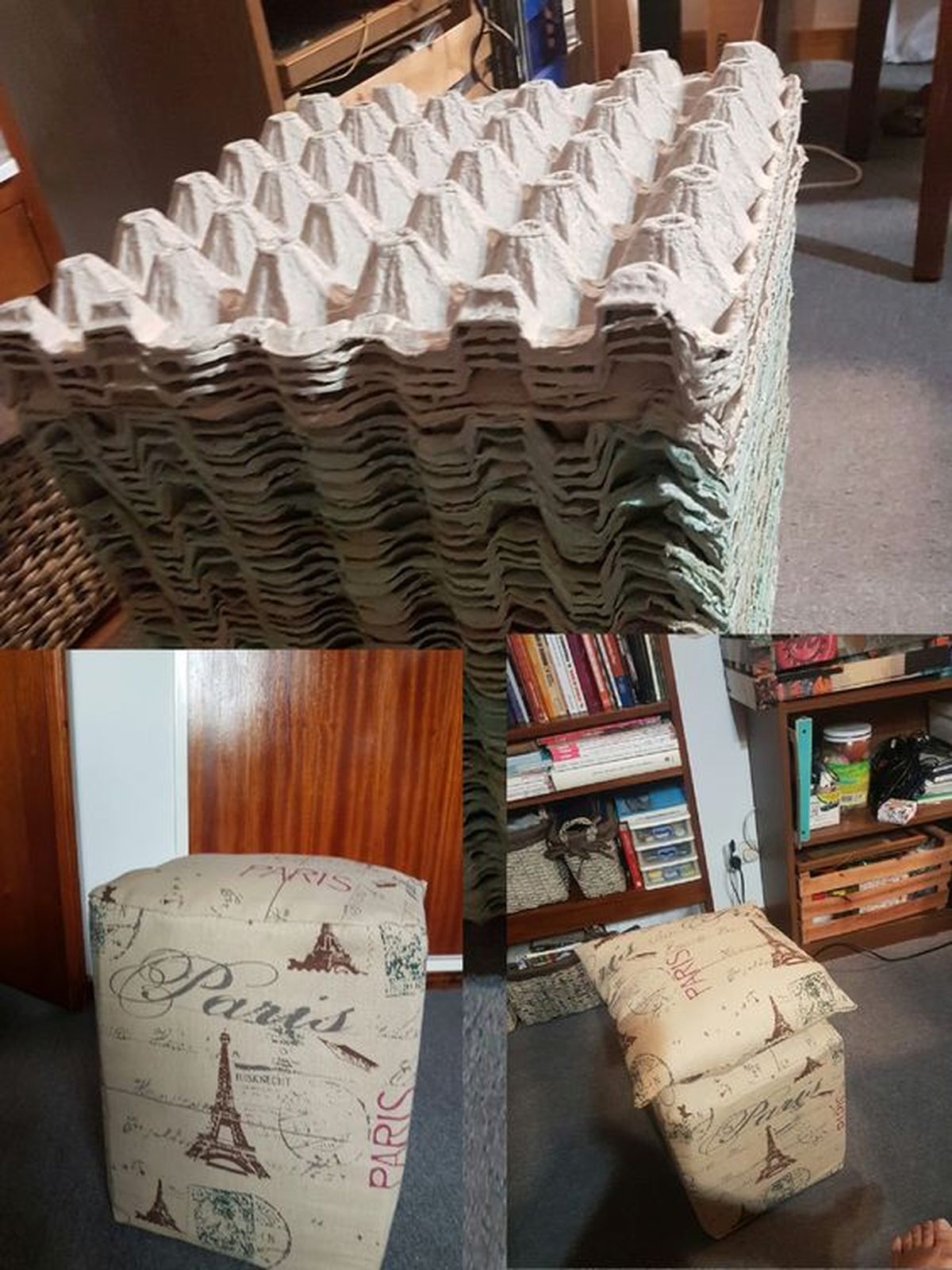 Sillones puff con maples de huevo. Sillones puff con maples de huevo.