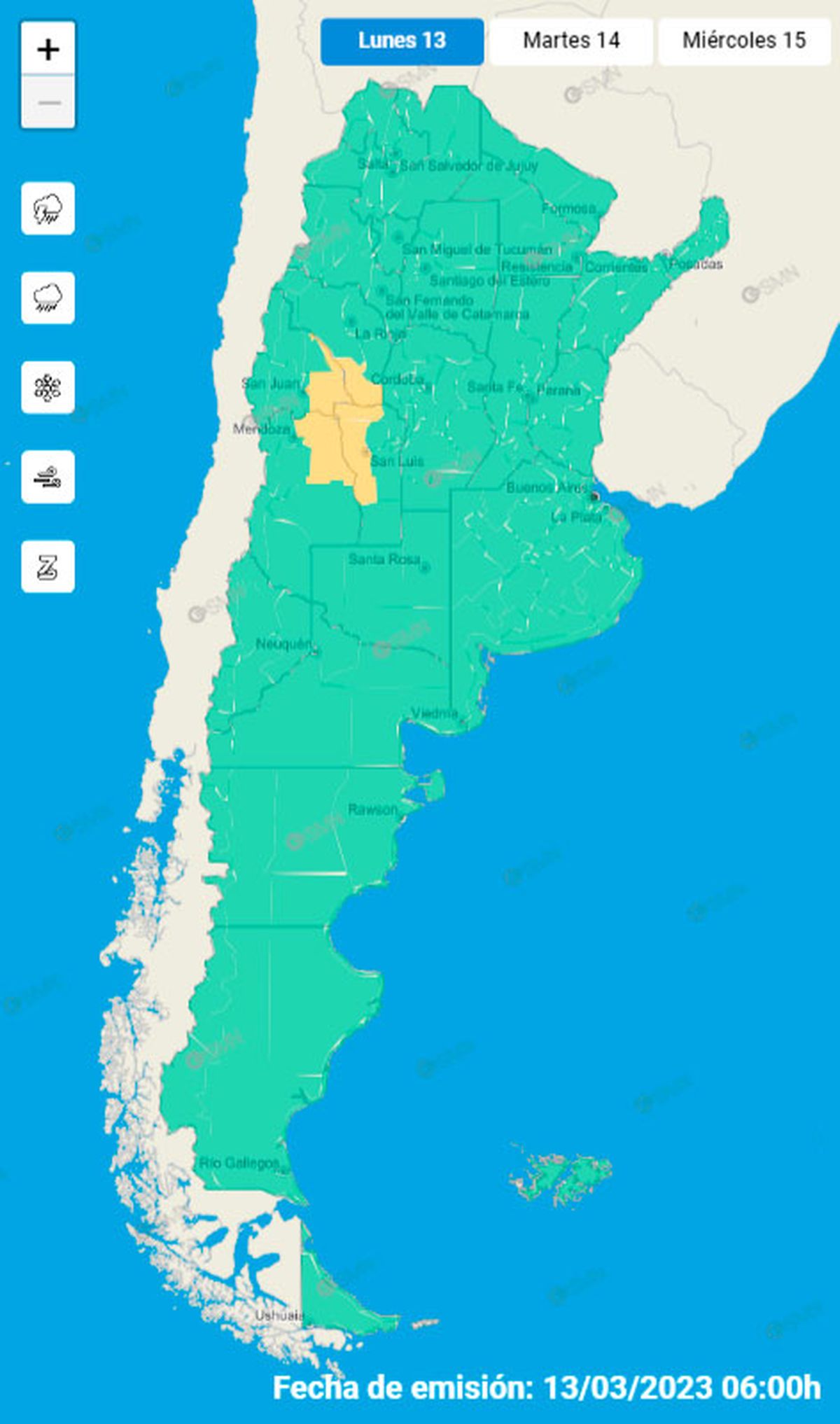 El SMN tambi&eacute;n emiti&oacute; distintas alertas para diferentes zonas del territorio argentino.