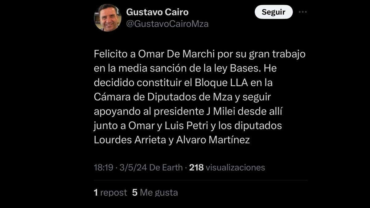 El tuit de Cairo. Después se arrepintió y lo borró. El tuit de Cairo. Después se arrepintió y lo borró.