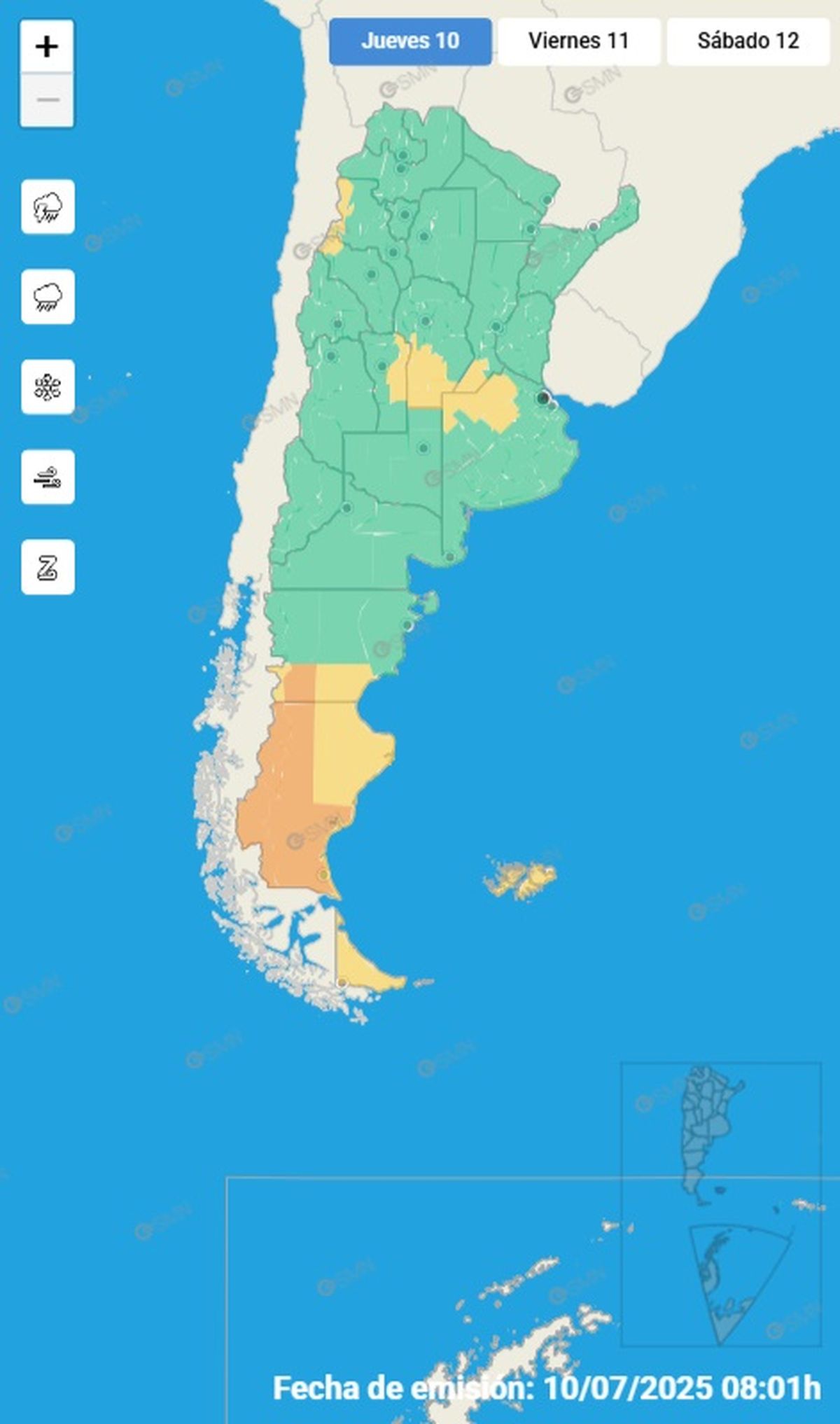 Estas son las provincias afectadas este jueves Estas son las provincias afectadas este jueves