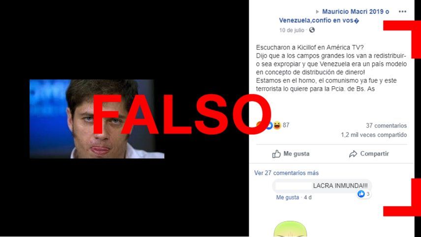 Es falso que Kicillof dijo que hay que expropiar los campos y que Venezuela es un país modelo