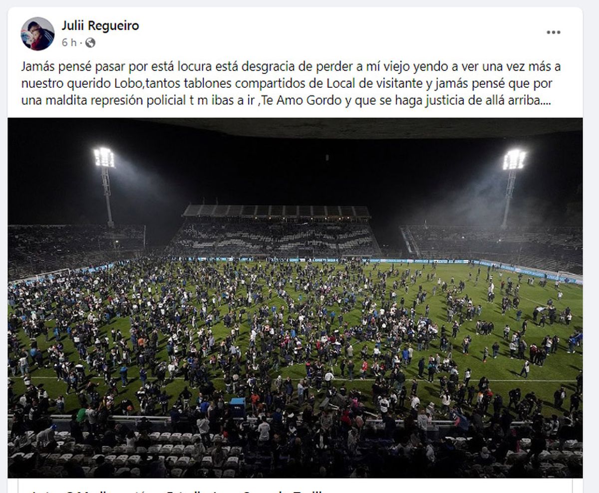 Juliana Regueiro, hija del hincha fallecido César Regueiro, le apuntó a la represión policial.