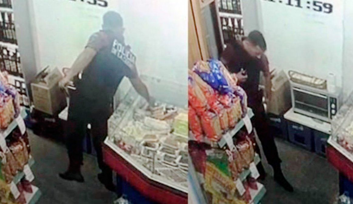 Filmaron a un policía robando fiambre de un supermercado chino