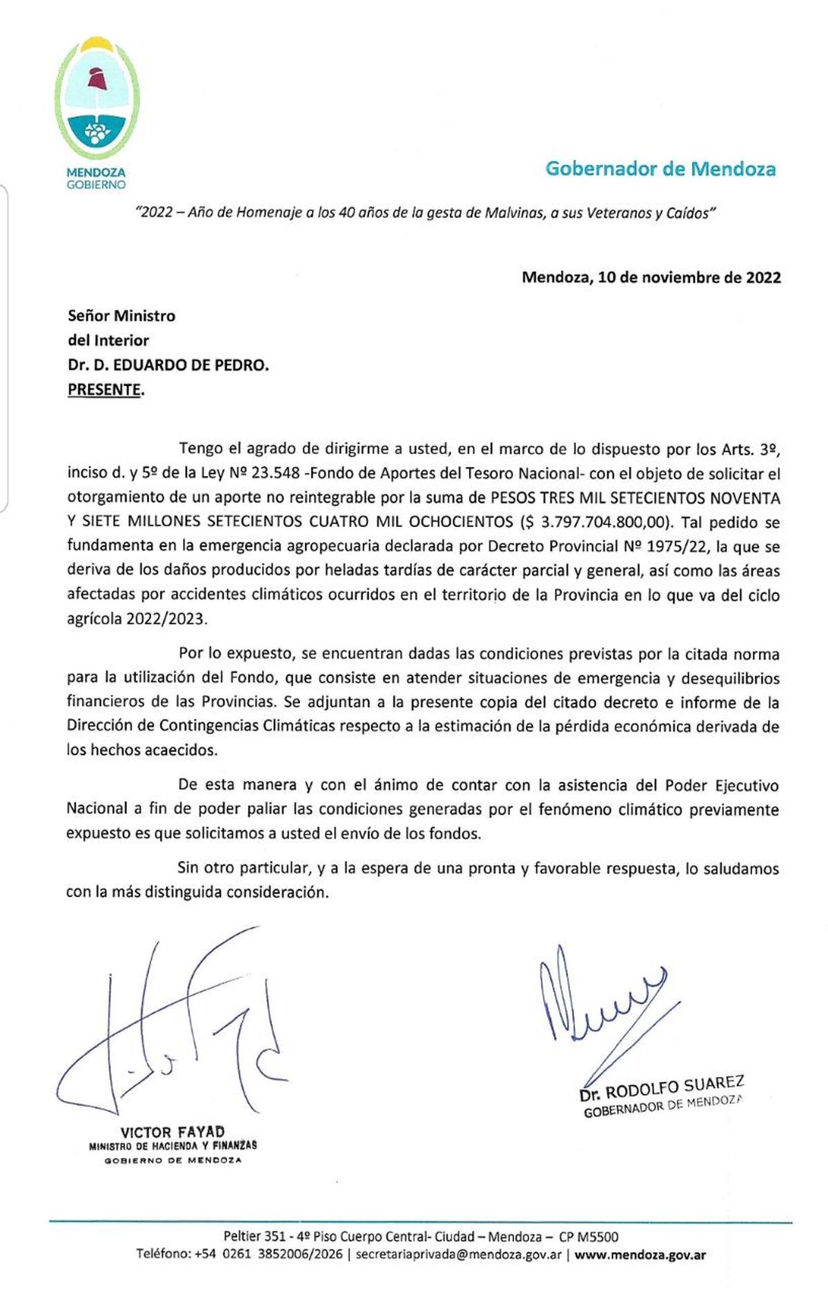Otro de los documentos que envió Mendoza al gobierno nacional.