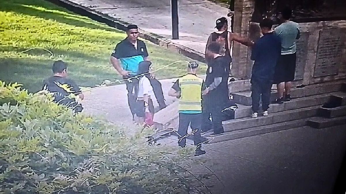 Dos jóvenes vandalizaron la plaza Italia, los sorprendieron y debieron limpiar el daño en el acto
