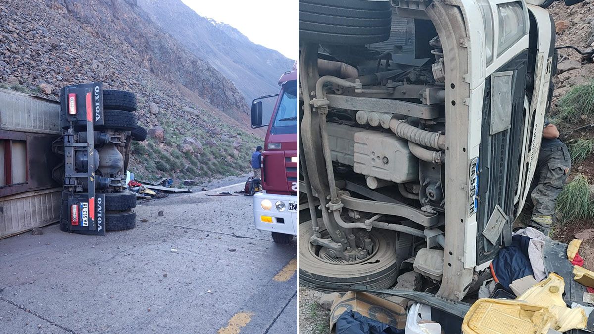 El chofer del camión que se accidentó en Punta de Vacas tuvo que ser rescatado por los Bomberos.