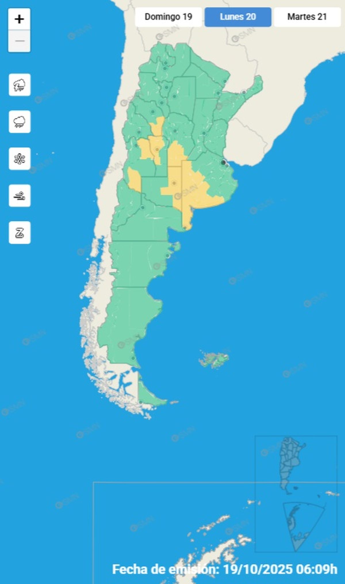 Estas son las provincias afectadas este lunes.