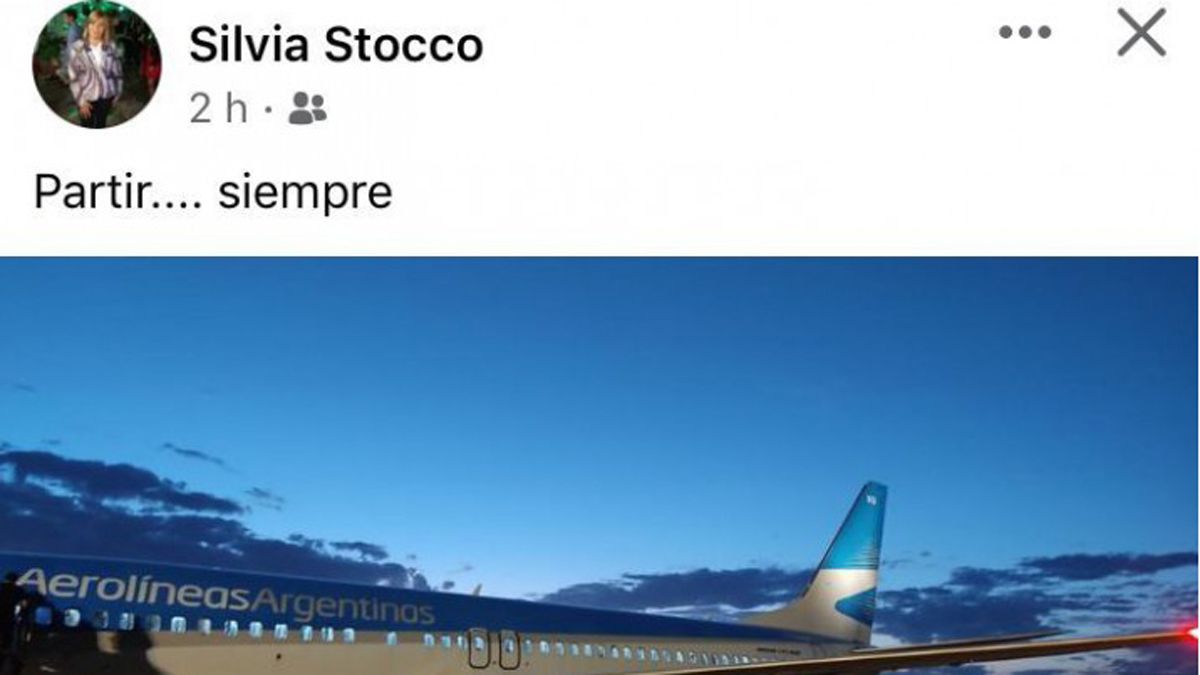 La imagen que posteó Sivia Stocco anunciando su viaje. Luego la borró.