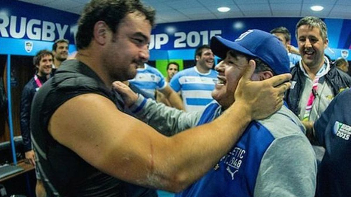 Creevy y Maradona en el Mundial de Rugby del 2015.